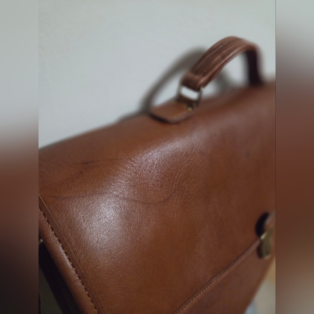 Vintage Coach Leather British Tan Morgan Briefcase Crossbody - Picture 4 of 16